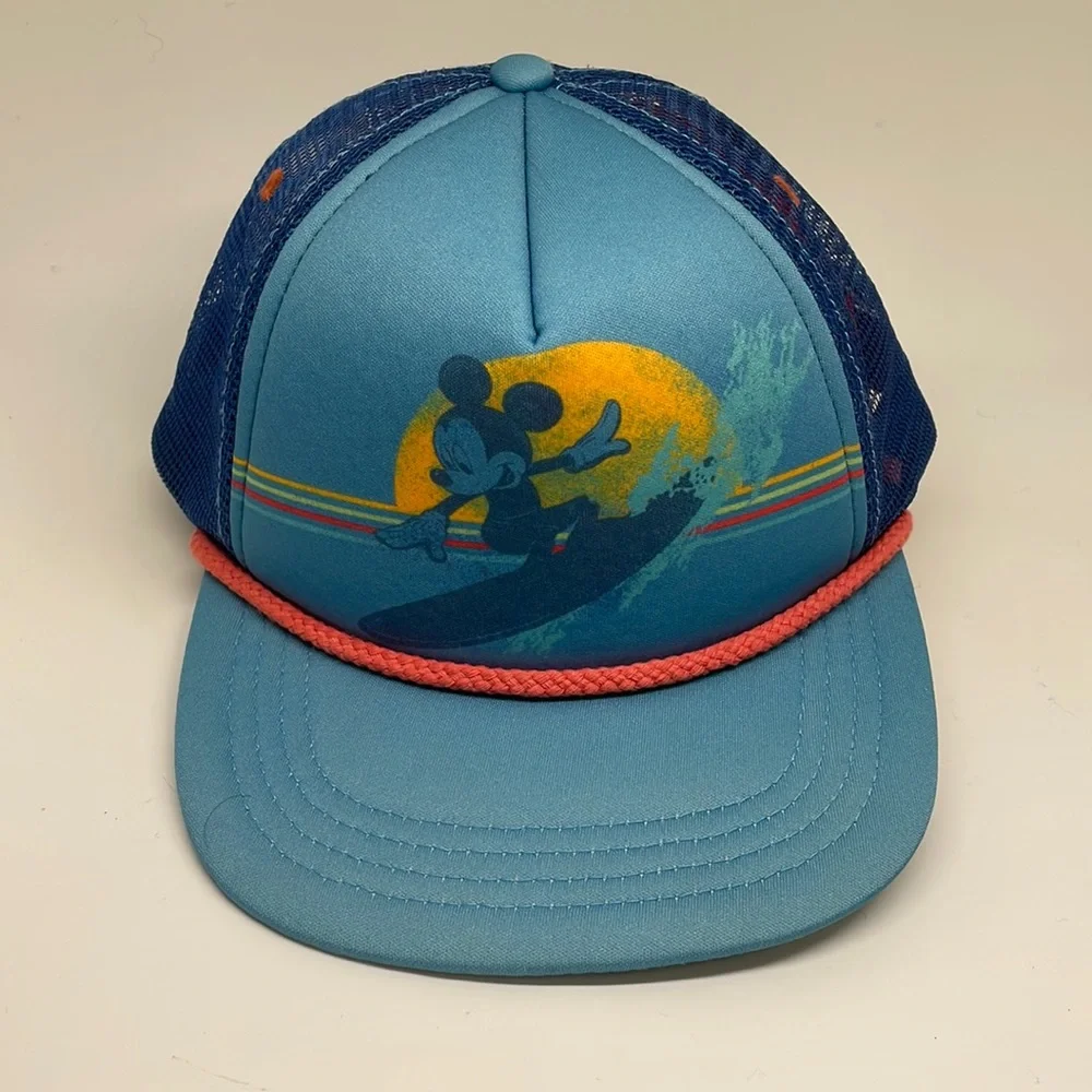Disney Parks Blue Surfing Mickey Mouse Youth Size Hat Cap Rope Brim Snapback